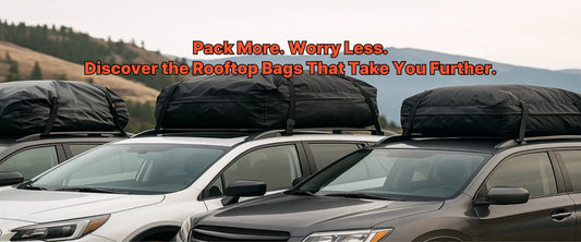 Three waterproof rooftop cargo bags securely mounted on car roofs, ideal for camping, road trips, and long-distance travel in all weather conditions.