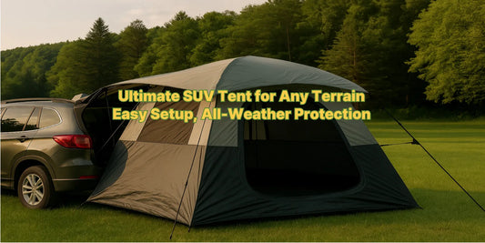 A spacious and durable SUV camping tent set up in the wild, designed for easy installation and reliable shelter in all weather conditions.