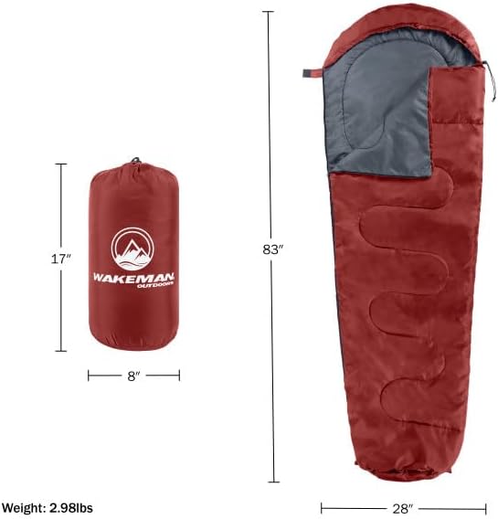 Mummy Sleeping Bag - Adult Cold Weather Sleeping Bag Rated to 25°F - Waterproof with Drawstring Hood - Camping Equipment by Wakeman Outdoors