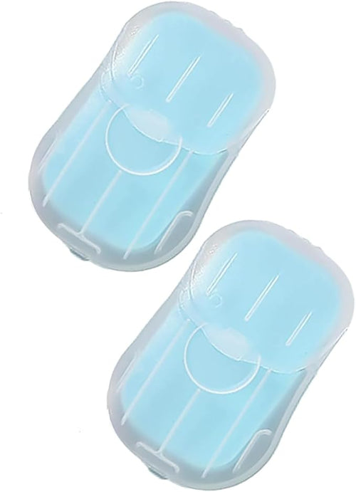 100Pcs Blue Portable Soap Sheets, Mini Portable Travel Soap Paper Sheets Disposable Water Soluble Hand Washing Bath Scented Paper SoaCamping Hiking and Shampoo for Outdoor