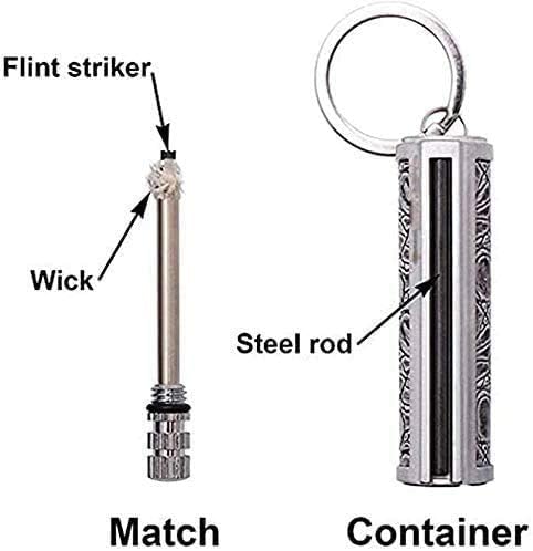 Fire Starter Lighter Waterproof Flint Match Outdoor Camping Permanent Metal Matchstick with Keychain(Sold Without Fluid) (Silver+Red)