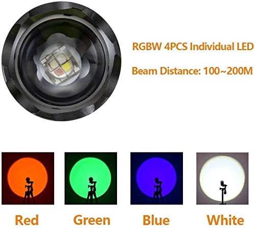 WINDFIRE Red Green Blue White Light Tactical Flashlight, Multi-Color Zoomable Hunting Flashlight, Hog Coyote Fox Predator Light for Camping Hiking