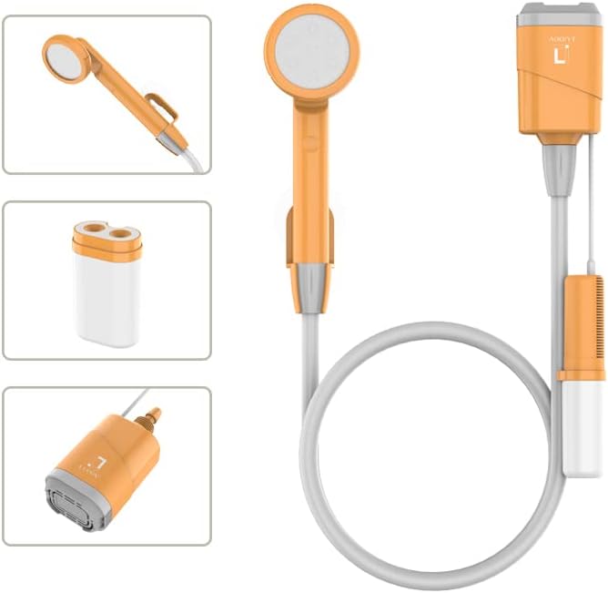 Portable Camping Shower, Handheld Camp Pump with Rechargeable 4400mAH Battery and 130LM Lighting Device for Outdoor Camping,Hiking,Traveling