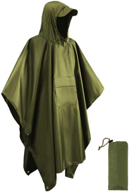 Hooded Rain Poncho Waterproof Raincoat Jacket for Men Women Adults, Military Poncho for Outdoor Activities Camping Fishing