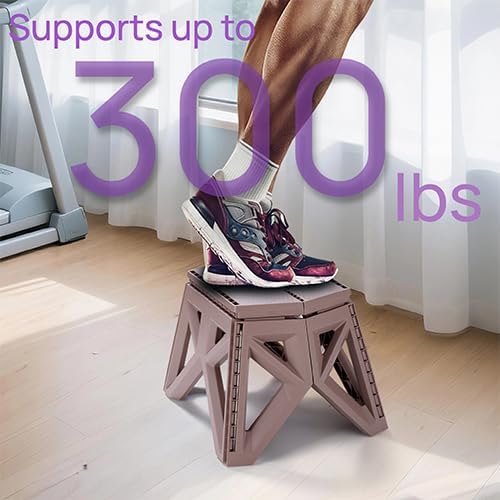 9.2" Foldable Step Stool - 300lb Capacity, Non-Slip Surface | Portable Collapsible Stool Chair for Kitchen, Bathroom, Camping, Fishing | No Assembly Required, Folding Stool, Brown 1 Piece