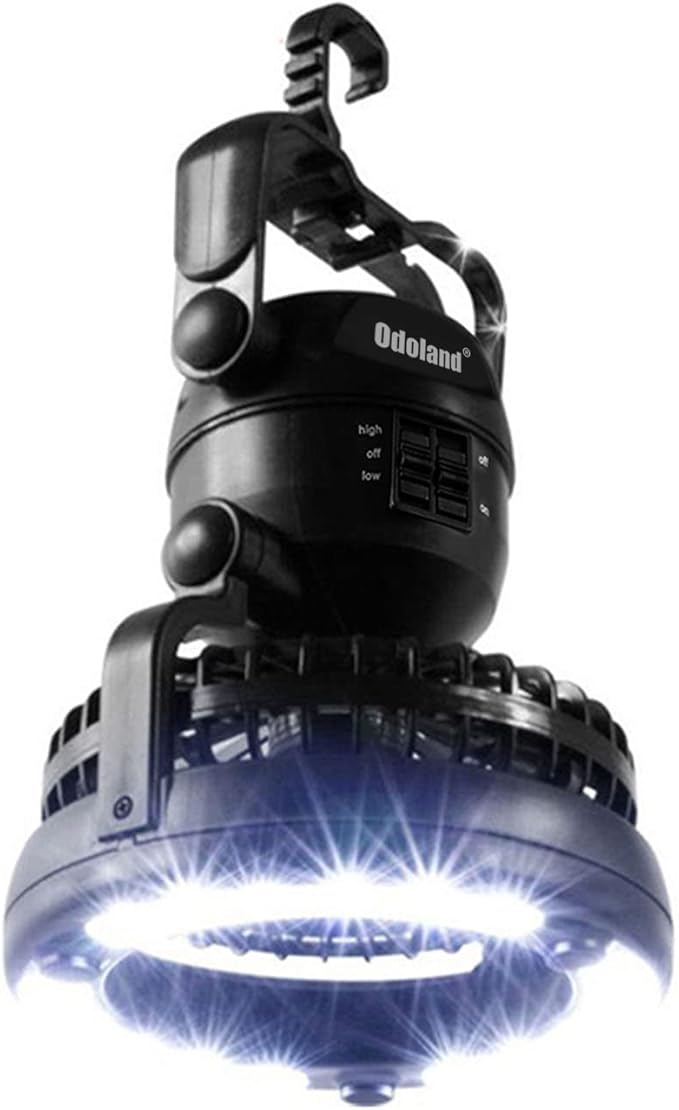 Odoland Bundle - 2 Items Portable LED Camping Lantern & Portable Misting Fan with Light & 250mL Water Tank