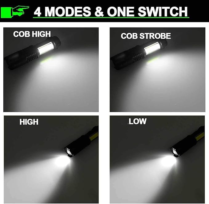 MODOAO COB LED Flashlights,Ultra Bright 4 Modes Mini Handheld Torch,Waterproof Pocket Lights Handheld Flashlight (10 Pack)