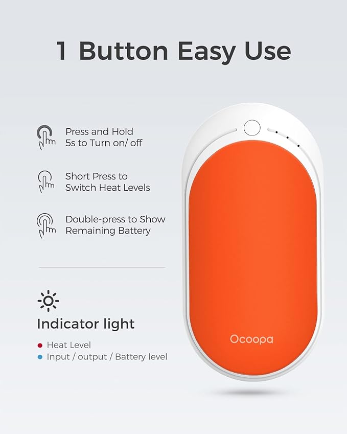 OCOOPA Hand Warmers Rechargeable, 1 Pack 5200mAh Electric Portable Pocket Heater, Heat Therapy Great for Raynauds, Hunting, Golf, Camping, Women Mens Gifts