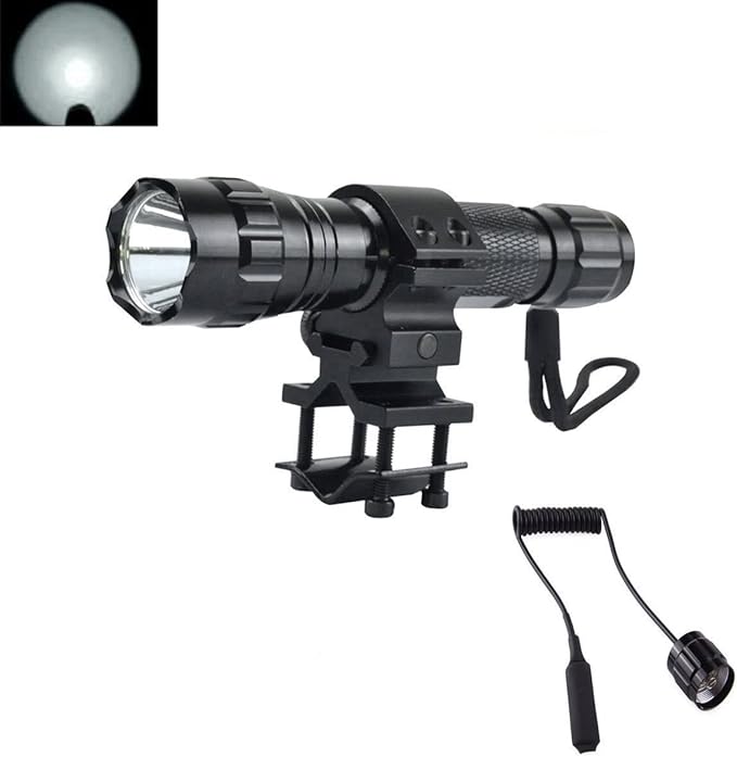 BESTSUN Super Bright Tactical Flashlight WF-501B L2 LED 1200 Lumens 1 Mode Hunting Light Lamp Torch Set with Pressure Tail Switch, Barrel Mount and Charger