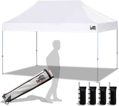 Eurmax USA 10'x15' Pop Up Canopy Tent Commercial Instant Canopies with Heavy Duty Roller Bag,Bonus 4 Sand Weights Bags (White)