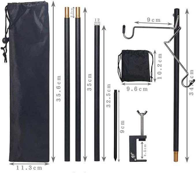 Outdoor Camping Hiking Lamp Post Pole Foldable Portable Fishing Light Lantern Fixing Stand Aluminum Alloy for Ground Table 2 in1
