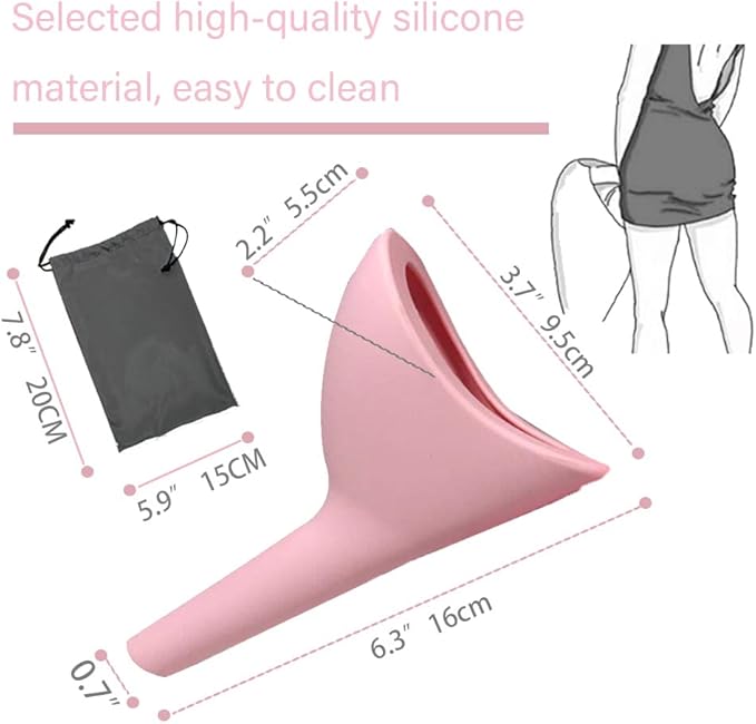Ladies Urinal, Girls Silicone Urinal Portable, for Outdoor Activities, Camping, Reusable with Waterproof Bag