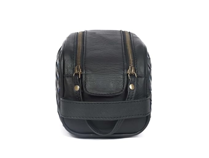 10" Premium Leather Toiletry Travel Pouch With Waterproof Lining | King-Size Handcrafted Vintage Dopp - Kit, Gift for Father's Day By Aaron Leather Goods (Black)
