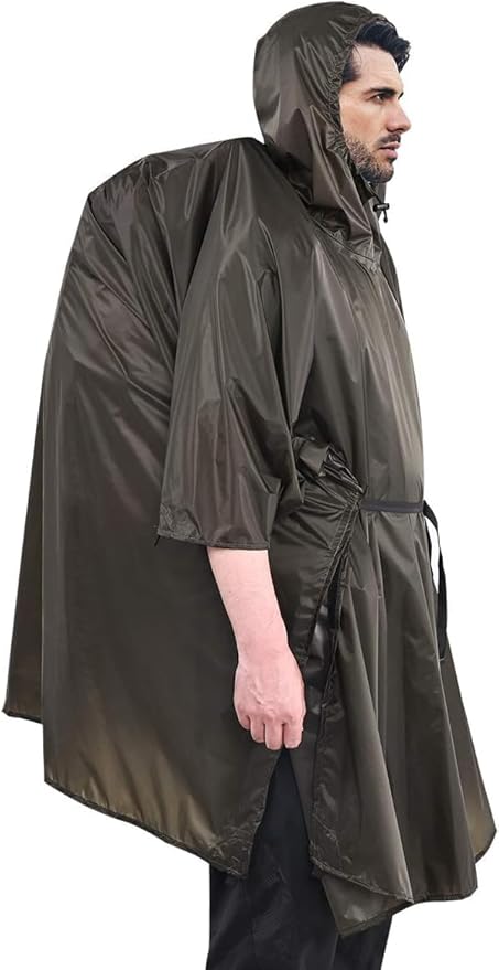 onewind Hooded Rain Poncho, Silnylon Camping Rain Coat Versatile Survival Shelter Lightweight Poncho for Hiking, Backpacking