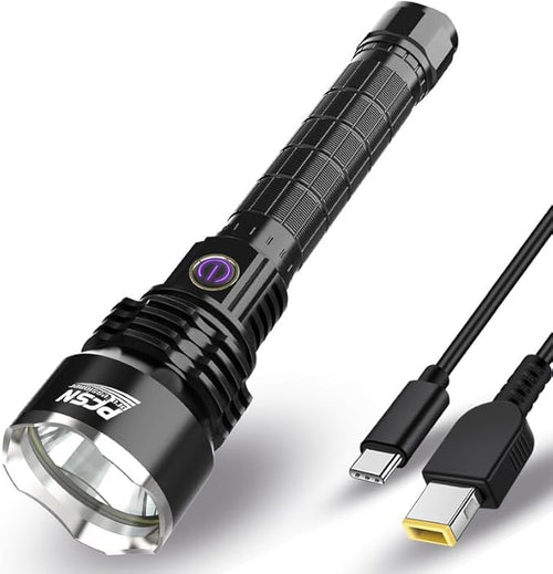 Brightest Rechargeable Flashlights High Lumens - PFSN 6000LM Super Bright Tactical Flashlight IPX65 Waterproof, 400M Long Throw, 20Hrs Lasting, Best Powerful LED Flash Light for Camping Hiking Hunting
