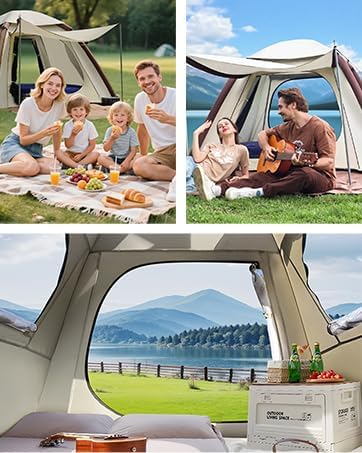 Cow-HQUS Camping Tents 4 Person,3 Minute Easy Set Up Waterproof Tent,Pop Up Tents for Camping, Portable Family Auto-Inflating Instant Tent with Mesh Windows, Large Inflatable Tents for Camping