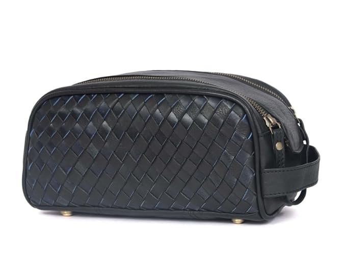 10" Premium Leather Toiletry Travel Pouch With Waterproof Lining | King-Size Handcrafted Vintage Dopp - Kit, Gift for Father's Day By Aaron Leather Goods (Black)