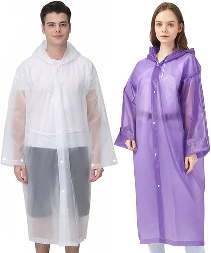 Rain Ponchos Raincoats for Adults Women Men, Reusable 2 Pack Rain Jacket Coats with Hood for Family Disney Camping Hiking