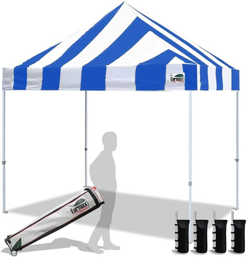 Eurmax USA Standard 10x10ft Patio Pop Up Canopy Tent for Outdoor Events Commercial Instant Canopies with Heavy Duty Roller Bag,Bonus 4 Canopy Sand Bags (Stripe Blue)