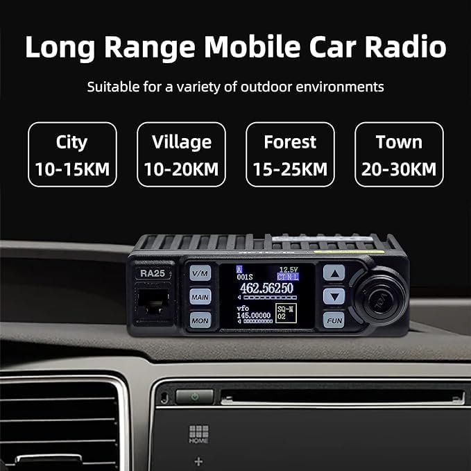 Retevis RA25 Dual Band Mobile Radio, Mini Mobile Transceiver with MR100 High Gain Antenna, 500 Channels, FM radio, Emergency Alarm, VOX, Long Range Mobile Two Way Radio for Traveling Farm