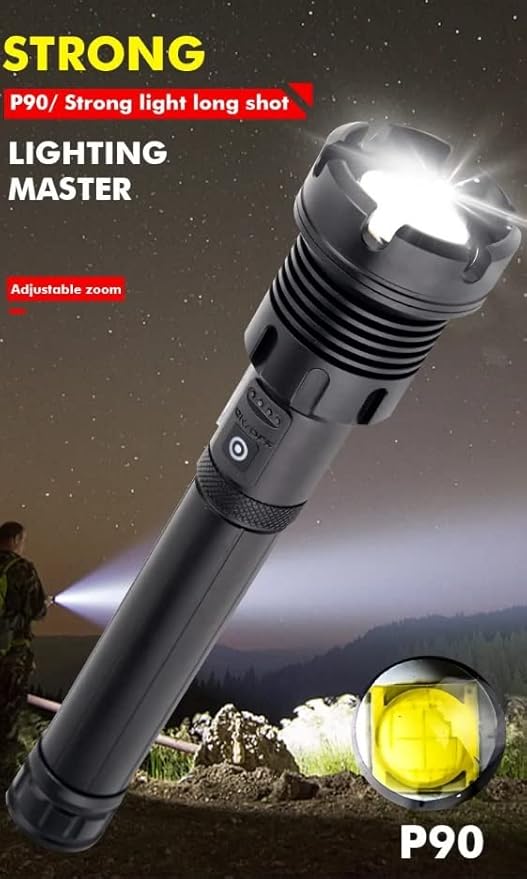 Rechargeable Flashlights Long Rang Zoom Adjustable Rechargeable XHP90 LED Flashlight Torch Waterproof LED Flash Light with Power Bank Function - Camping Essentials