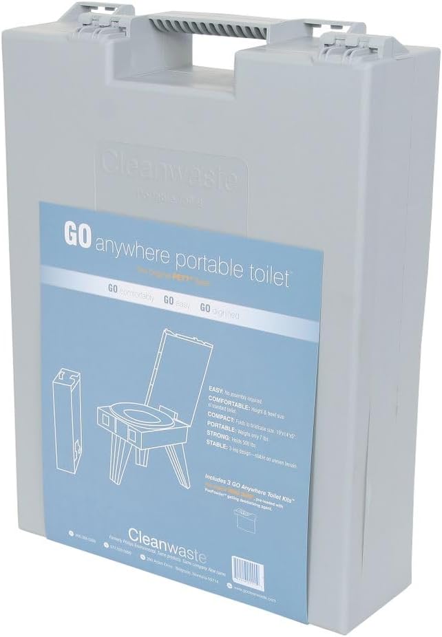 GO Anywhere Complete Portable Camping Toilet - For Camping, Hunting, Fishing and More - Comes with 3 Bonus Toilet Kits (Waste Bag with Poo Powder, Zip-Close Storage Bag, Toilet Paper & Hand Sanitizer)