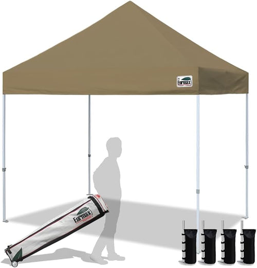 Eurmax USA 8'x8' Pop Up Canopy Tent Commercial Instant Canopies with Heavy Duty Roller Bag,Bonus 4 Sand Weights Bags (Khaki)