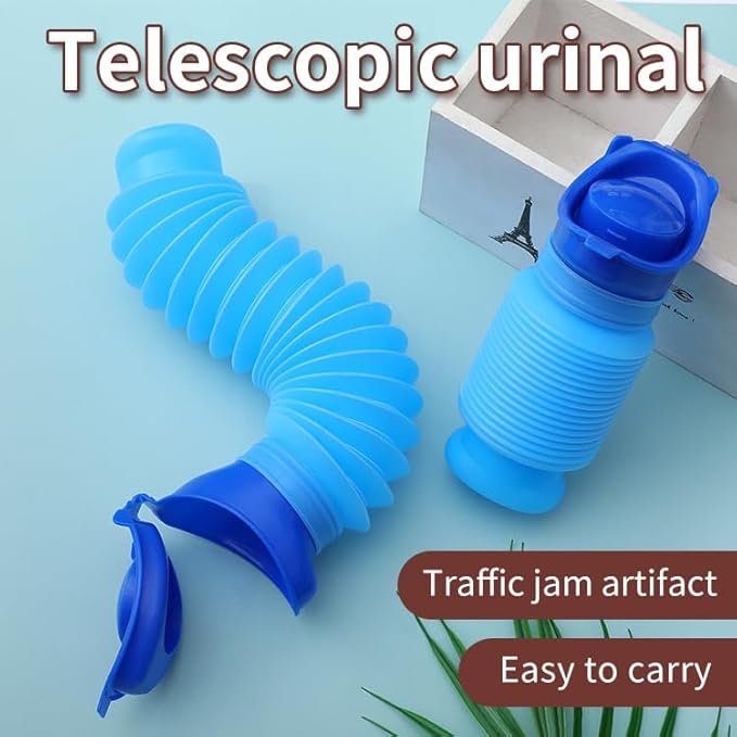 Portable Mini Outdoor Camping Travel Shrinkable Personal Mobile Toilet Bottle,Unisex Adjustable Emergency Urinal Portable Toilet for car 750ml (Blue)