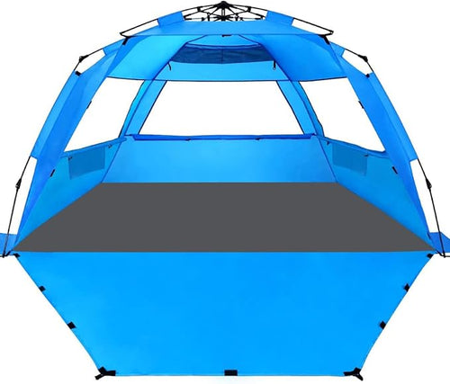 WhiteFang Deluxe Pop Up Beach Tent Sun Shade Shelter for 3-4/5-6 Person, UV Protection, Extendable Floor with 3 Ventilating Windows Plus Carrying Bag, Stakes, and Guy Lines