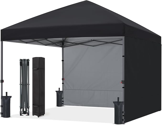 ABCCANOPY Easy Pop up Canopy Tent with 2 Sidewalls for Outdoor Sun Blocking or Rain Protection,10x10, Black