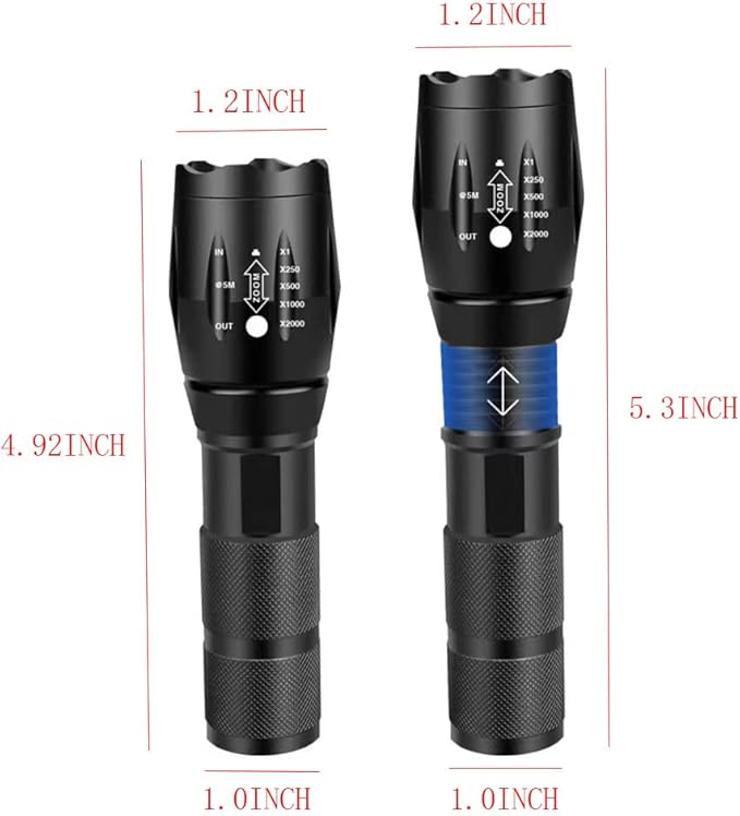 Two-in-one Flashlight with White Light and Blue Light,Blue Flashlight Rechargeable,Outdoors Zoom Blood Light for Observation Flashlight ,2 Modes.