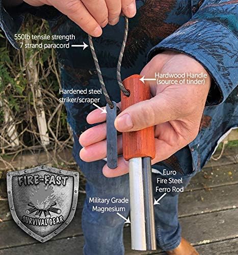 Trekker. Best Emergency Waterproof Survival Fire Starter. Magnesium and Euro Fire Steel Ferro Rod. Compact Durable Tool for Bushcraft, Camping, Backpacking, Hiking, Hunting, or Bug Out Bag