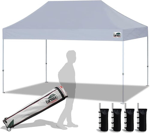 Eurmax USA 10'x15' Pop Up Canopy Tent Commercial Instant Canopies with Heavy Duty Roller Bag,Bonus 4 Sand Weights Bags (Grey)