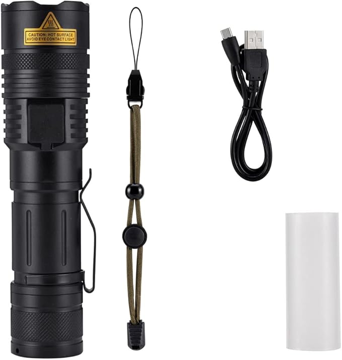 ALONEFIRE X37 4 Color Tactical Multicolor LED Flashlight White Blue Green Red 4 Light RGB USB Rechargeable with Charging Indicator, Power Outlet, Battery Included for Tracking Hunting Fishing
