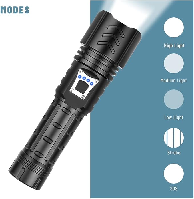 BESTSUN LED XHP90 Flashlight, 20000 Lumens XHP90 Tactical Handheld Flashlights Powerful Rechargeable XHP90 LED Torch 5 Modes Adjustable Zoomable Waterproof Lamp for Hiking Camping Hunting