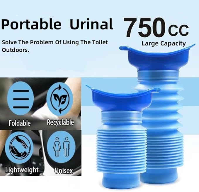 Portable Mini Outdoor Camping Travel Shrinkable Personal Mobile Toilet Bottle,Unisex Adjustable Emergency Urinal Portable Toilet for car 750ml (Black)