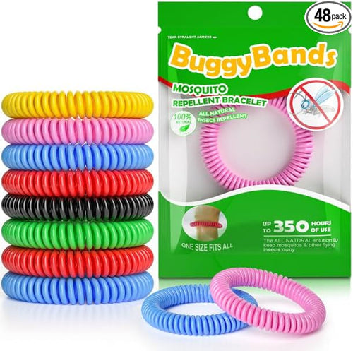 48 Pack Mosquito Bracelets, Mosquito Bands for Adults and Kids with Individually Wrapped & DEET Free, Natural and Waterproof Wristbands Citronella Bracelets for Camping Hiking