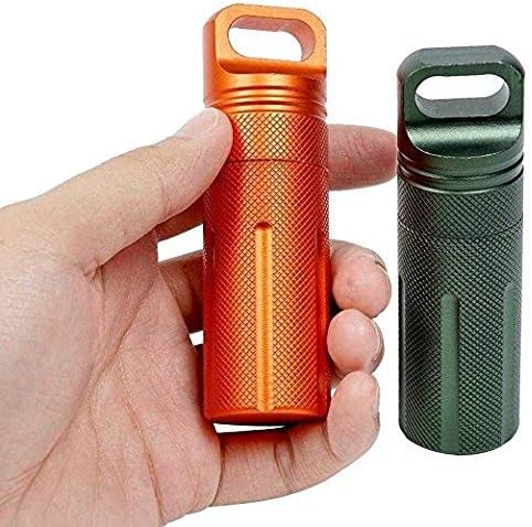 Ccanku C20 EDC Waterproof Case Military Level Survival Pill Match Case Box Container CNC Metal Seal Bottle Camping Essentials Tool, Survival Storage Container (Black Orange Green)