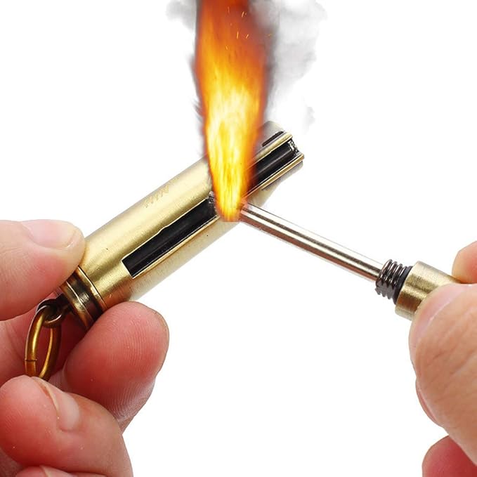 Keychain Matchstick Fire Starters, Waterproof Permanent Metal Match with Flint Matchstick, Portable Kerosene Refillable Lighter for Emergency Survival Gear