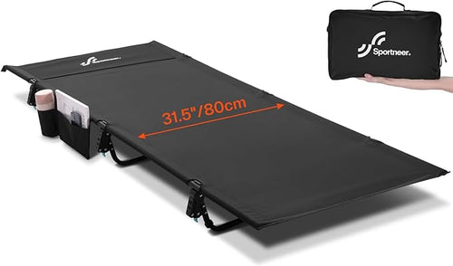 Sportneer Camping Cot: 31.5’’ Extra Wide Compact Sleeping Cots with Side Pocket - Lightweight Folding Cot for Camping Traveling Tent Day, Carry Bag Included, Easy Setup - Size 74.8''x31.5''