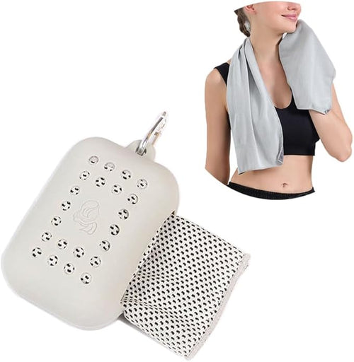 1 Pack Sports Towel with Silicone Storage Bag and Carabiner Clip, Microfiber Cooling Towels, Soft Breathable Chilly Towel for Yoga Running Gym Camping Quick Dry Stay Cool Travel Sports Towels Grey