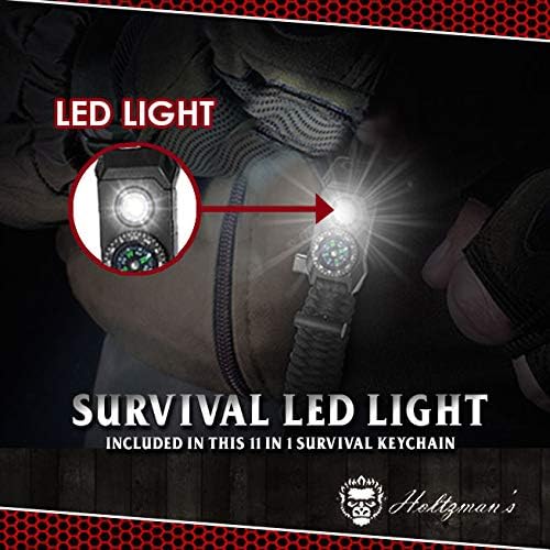 Men's Keychain | 11-in-1 LED Carabiner Lanyard Key Chain Fires Starter for Camping, Fishing, Hunting & Outdoor Emergencies Multipurpose Survival Tool Emergency Whistle, Flint Rod