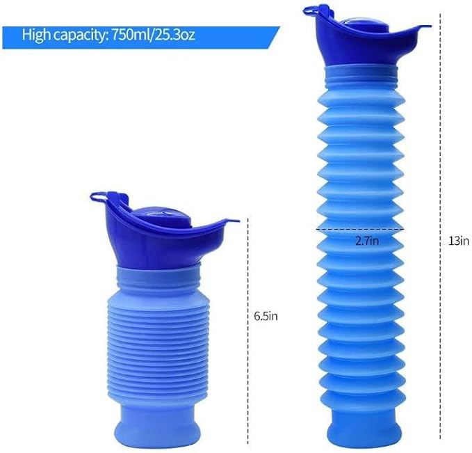 Portable Mini Outdoor Camping Travel Shrinkable Personal Mobile Toilet Bottle,Unisex Adjustable Emergency Urinal Portable Toilet for car 750ml (Black)