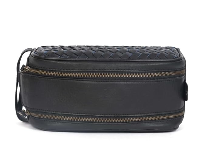 10" Premium Leather Toiletry Travel Pouch With Waterproof Lining | King-Size Handcrafted Vintage Dopp - Kit, Gift for Father's Day By Aaron Leather Goods (Black)
