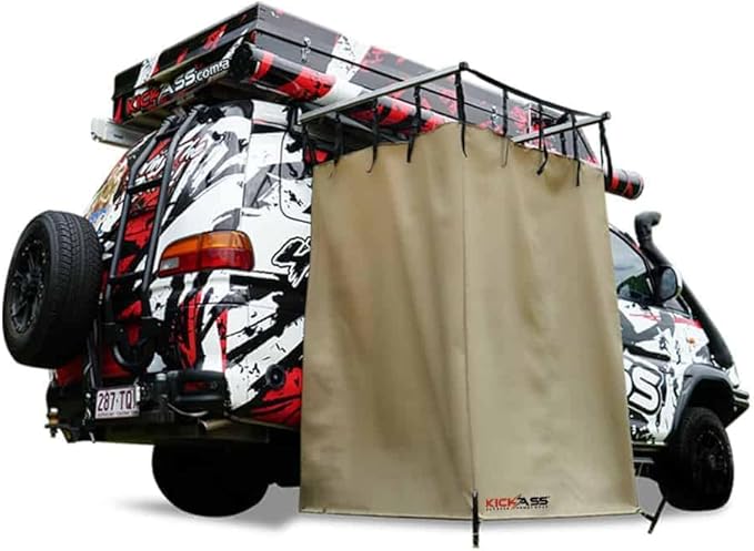 KickAss Instant Ensuite Camping Shower Tent Awning for Cars - Use on Jeep, Toyota, Great 4x4 Accessory Perfect for Camping, Off Roading, Boating, Fishing, Travel, RV's, Festivals, Road Trips