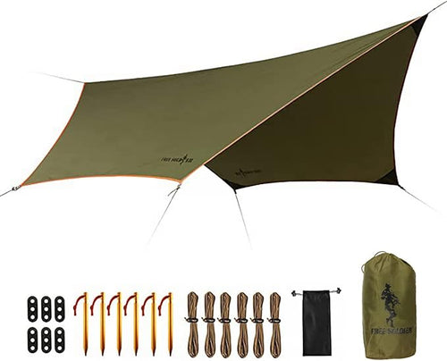 FREE SOLDIER Waterproof Portable Tarp Multifunctional Outdoor Camping Traveling Awning Backpacking Tarp Shelter Rain Tarp (Greenish Brown 6 Loop 10×12ft)