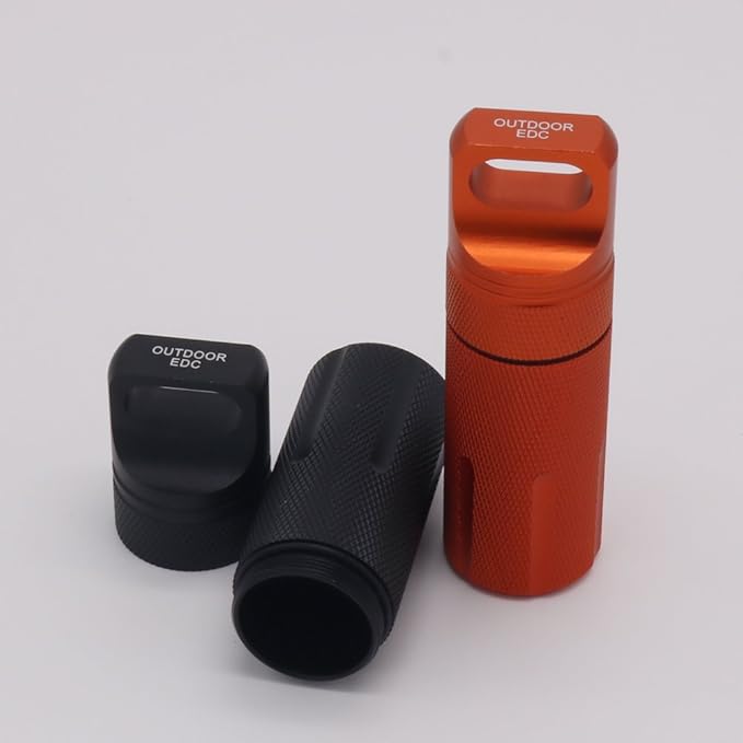 HRX Package Outdoor Waterproof EDC Survival Container Capsule, Airtight Aluminum Pill Bottle Match Seal Storage Case Camping Essentials Emergency Tool (2PCS)