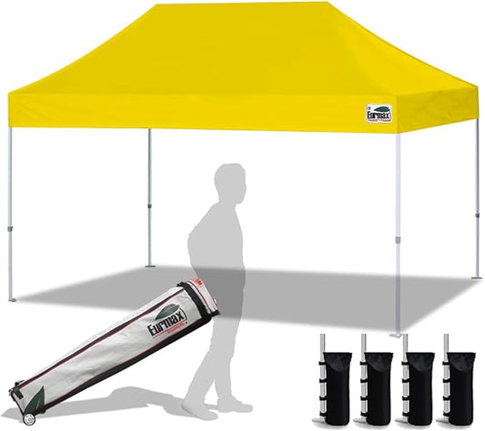 Eurmax USA 10'x15' Pop Up Canopy Tent Commercial Instant Canopies with Heavy Duty Roller Bag,Bonus 4 Sand Weights Bags (Yellow)