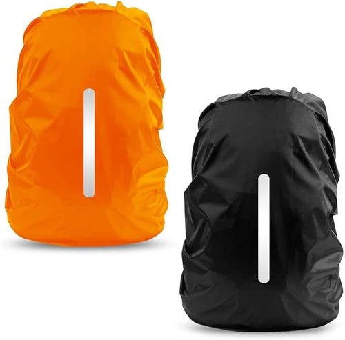 LAMA 2 Pack Waterproof Rain Cover for Backpack, Reflective Rucksack Rain Cover for Anti-dust/Anti-Theft/Bicycling/Hiking/Camping/Traveling/Outdoor Activities (1 Pcs Black + 1 Pcs Orange, S)
