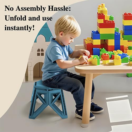 9.2" Blue Collapsible Step Stool - Non-Slip, Hold Up to 300 lbs, Portable Plastic Footstool with Handle | Easy Fold/Open Design for Kitchen, Bathroom, Camping & Home Use, 1 Piece
